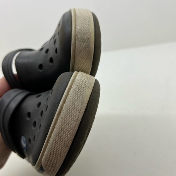 Crocs Kids Toddlers Crocband Clog Grey White Stripe easy on off play Size 12 13 - Picture 10 of 10